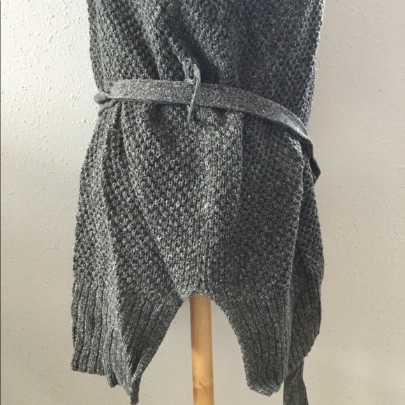 Gray open front belted cardigan - Picture 7 of 8